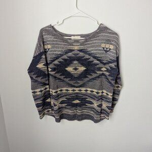 Cozy Geometric Knit Sweater - Neutral Gray & Navy